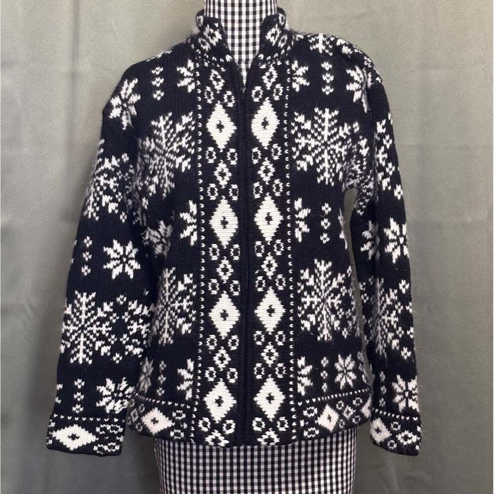 VTG Nordic Lambswool Angora Blend Cardigan Sweater Petite M Fair Isle Full Zip